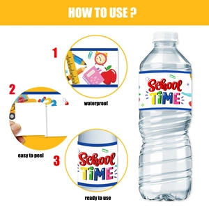 Waterproof Back to School water bottle labels for kids party with stationery designs