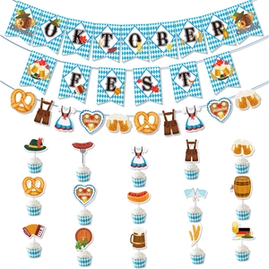 Detailed flat lay of Oktoberfest party banners and themed cake toppers set