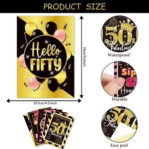 50th Birthday Bottle Labels with Pink and Gold Graphics, Size 15cm x 10.5cm for Party Decor