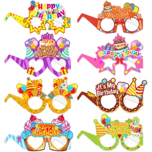 Happy Birthday Party Glasses Paper Photo Booth Props Colorful Cake Cupcake Star Design Funny Eyewear For Kids Adults Celebration