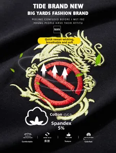 Broderie détaillée d'un motif de dragon sur un tissu en coton noir avec 95% de coton