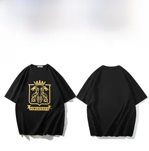 Vista fronte e retro della t-shirt nera oversize con stampa drago e corona oro