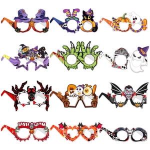 Halloween Party Paper Glasses Pumpkin Ghost Witch Hat Pattern Decorative Eyewear Multiple Styles Photo Booth Props For Celebration