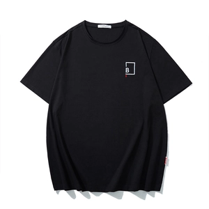Men Plus Size Cotton Embroidered T-Shirt Casual Loose Short Sleeve Letter B Graphic Top Summer Basic Tee