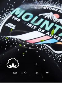 Macro detail of Yellowstone graphic print and rhinestones on black cotton blend hoodie