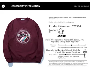 Detail of burgundy oversized sweatshirt showing fabric blend and mountain print text