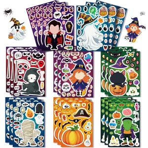 Halloween DIY Puzzle Stickers For Kids Vampire Ghost Witch Pumpkin Patterns Self Adhesive Stickers For Holiday Party Decor
