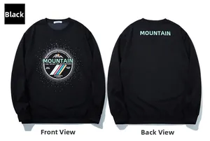 Detail of black sweatshirt featuring Yellowstone National Park mountain graphic and ribbed cuffs
