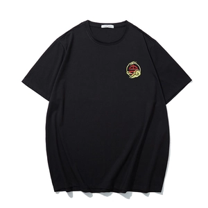 Plus Size Men's Chinese Style Embroidered Cotton T-Shirt Casual Loose Short Sleeve Top Black Fashion Streetwear Summer Tee