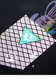 Detail of breathable fabric with 51% cotton and graphic rabbit print on black sweatshirt