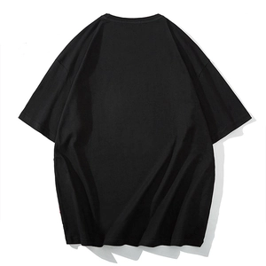 T-shirt da uomo oversize in cotone nero con spalle calate e girocollo vista piatta