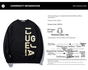 Detail of cotton fabric composition and washing instructions for black logo sweatshirt