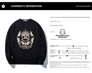 Nahaufnahme eines schwarzen Oversize-Baumwollsweatshirts mit weißem Flammen-Grafikdruck