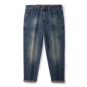Men's Vintage Washed Straight Leg Jeans Retro Distressed Cotton Blend Denim Pants With Embroidery For Casual Daily Wear