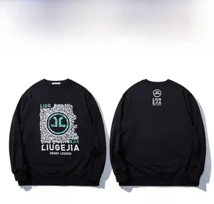 Detail of black oversized crewneck sweatshirt with rhinestone graffiti print