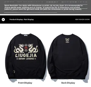 Details der Vorder- und Rückseite des schwarzen Oversize-Sweatshirts mit goldenem Drachen