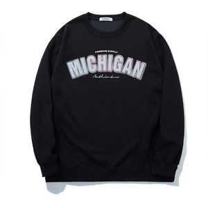 Men Plus Size Michigan Letter Print Sweatshirt Glitter Graphic Loose Pullover Long Sleeve Crewneck Autumn Sporty Top