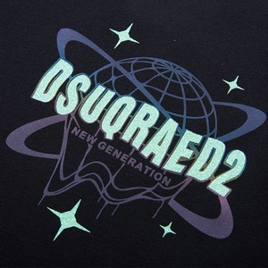 Oversized black sweatshirt featuring metallic earth globe print and DSUQRAED2 branding