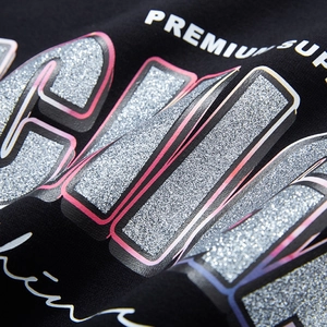 Men's oversized black sweatshirt with glitter letter print in premium streetwear style
