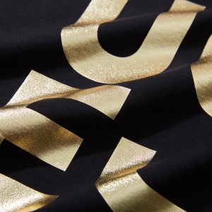 Men's oversized black cotton sweatshirt with metallic gold letter print detail