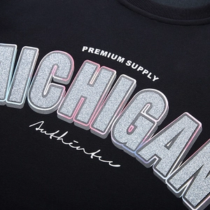 Black loose sweatshirt with Michigan silver glitter 3D print and premium supply text