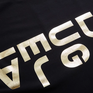 Men's loose crew neck sweatshirt in black with metallic gold GMCG letter printing