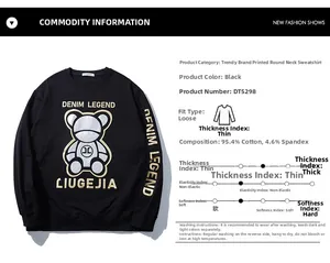 Détail du sweat-shirt noir en coton avec imprimé d'ours et composition du tissu