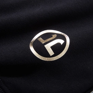 Men's oversized black sweatshirt featuring a premium metallic gold logo print design