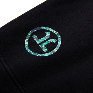 Loose fit black oversized crewneck sweatshirt with blue marble logo print for men