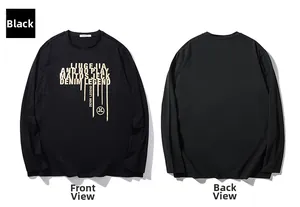 Vues avant et arrière d'un t-shirt noir à manches longues avec imprimés vintage