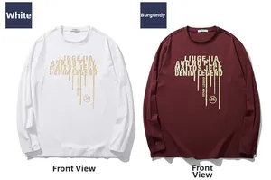 Vue détaillée de t-shirts à manches longues bicolores avec impression de lettres créative