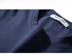 Close-up of Navy Blue T-shirt neckline with reinforced ribbing and 3XL size label