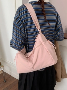 Women Large Capacity Crossbody Bag Minimalist Solid Color Nylon Canvas Tote Lightweight Commuting Shoulder Bag With Multi Pockets