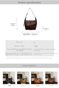 Detailed size chart and multi-color view of minimalist PU leather tote bag specs