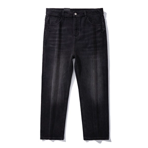 Men Vintage Washed Straight Jeans Loose Fit Plus Size Cotton Blend Distressed Denim Pants For Casual Daily Wear Black
