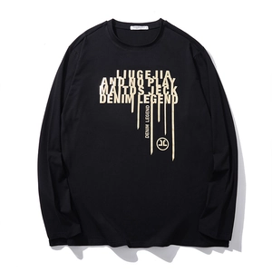 T-shirt homme manches longues noir ample avec impression de lettres vintage chic