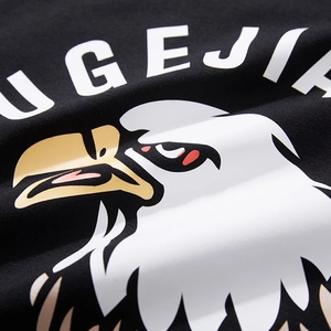 Men's loose long-sleeve T-shirt with black knit fabric and eagle head graphic print
