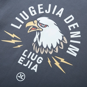 Men's dark gray long sleeve T-shirt with eagle head print and lightning graphic detail