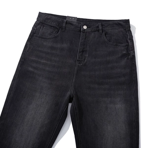 Men's vintage washed straight leg jeans in dark grey with classic five-pocket design