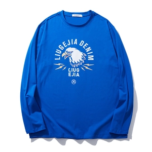 Royal blue long-sleeve T-shirt featuring a eagle graphic print and street style design