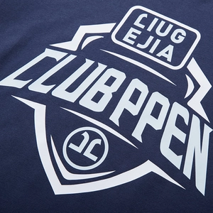 Navy blue oversized long sleeve T-shirt with white collegiate letter print and logo