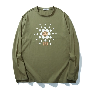 Olive green long sleeve t-shirt with geometric logo print and casual crew neck