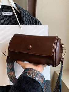 Borsa a Tracolla Cilindrica da Donna Vintage in Pelle PU con Tracolla Larga Bohemienne Borsa a Spalla Retrò Casual per Viaggio