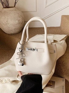 Women Lychee Pattern PU Leather Bucket Bag Vintage Metal Lock Crossbody Shoulder Bag Large Capacity Top Handle Bag Handbag