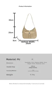 Detailed size chart for the PU leather shoulder bag showing 25x20x8cm dimensions