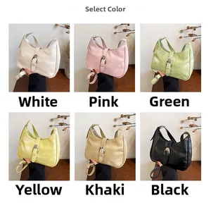 Detailed grid showing six color options for the leather crossbody bag with silver hardware
