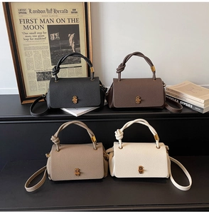Litchi texture leather bags in four colors with gold twist locks and knotted handles