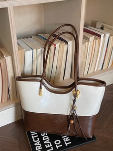 Vintage Large Capacity Women Tote Bag High Quality Artificial Leather Commuter Shoulder Bag Solid Color Simple Handbag