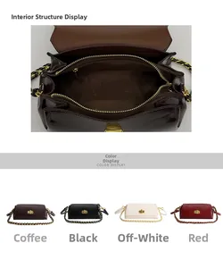 Detail view of the interior compartment and multi-color options of the leather square bag