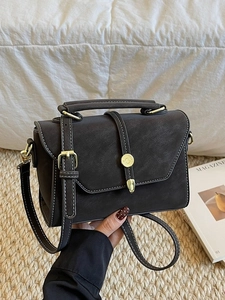 Retro dark brown envelope crossbody bag with contrast stitching and gold hardware